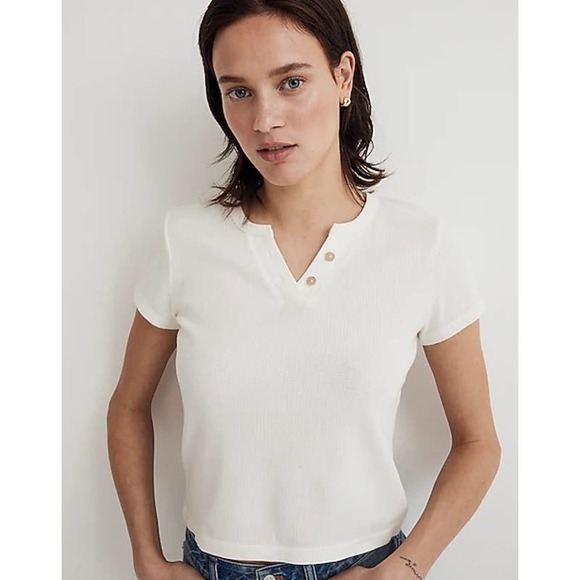 Madewell Tops - Madewell Split Neck Cream Henley Tee Women's NWT Size M Short Sleeve